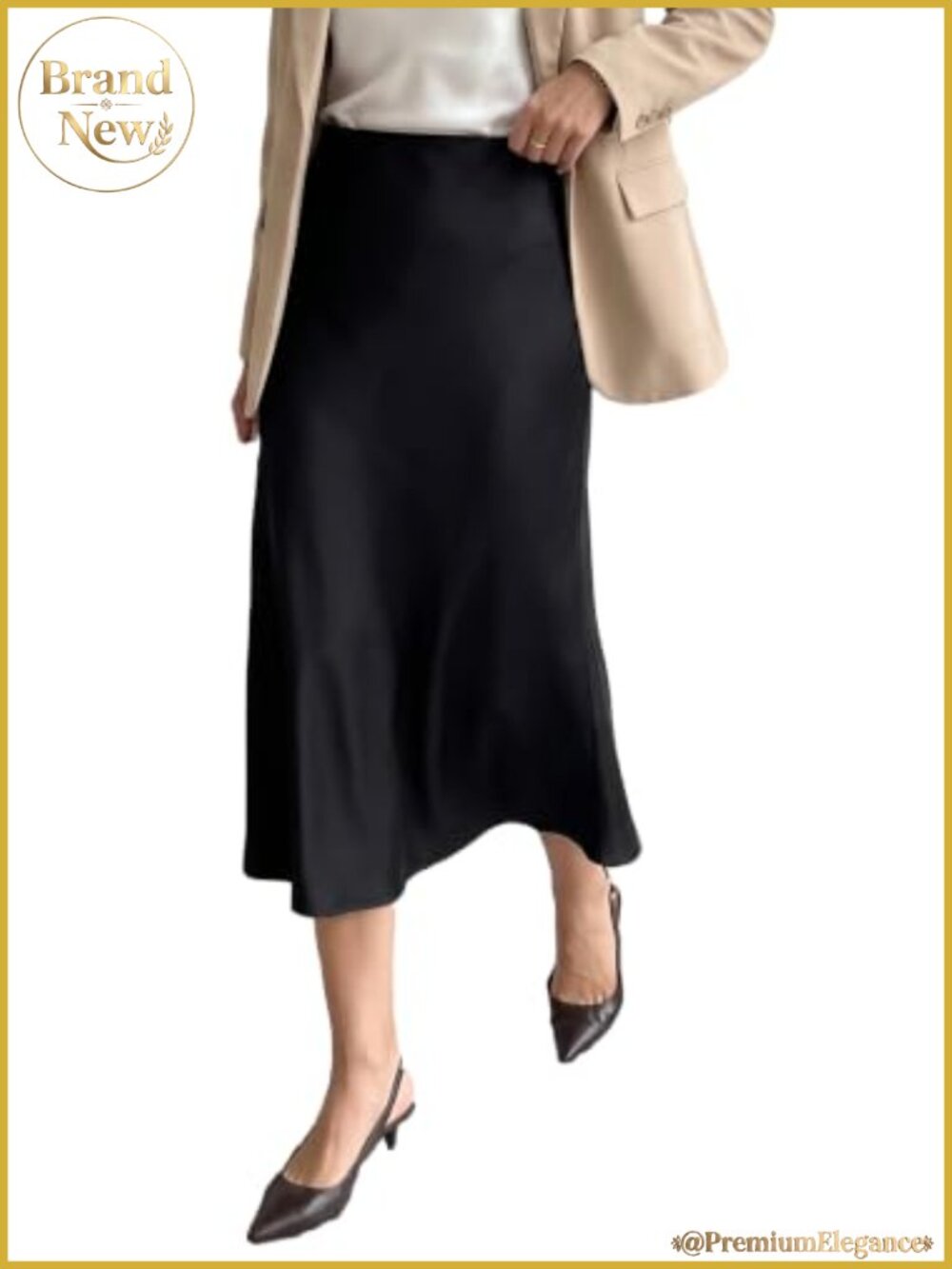 Silky Satin A-Line Maxi Skirt for Women Elastic High Waisted Long